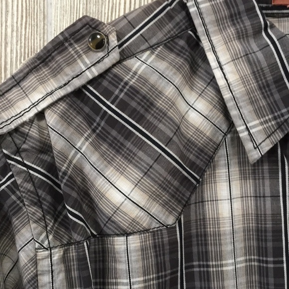Big Star Western Gray Plaid Pearl Snap Button Down Shirt - Picture 6 of 9